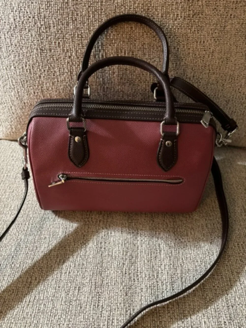 Coach NWOT Rowan Leather Satchel Raspberry Pink/Brown Adjustable Crossbody Strap